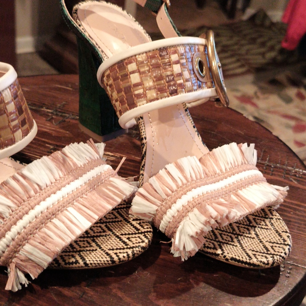 FINAL PRICE Coach Women's Green Tan and White Sandals w Chunky Heels 8.5 - Picture 4 of 13